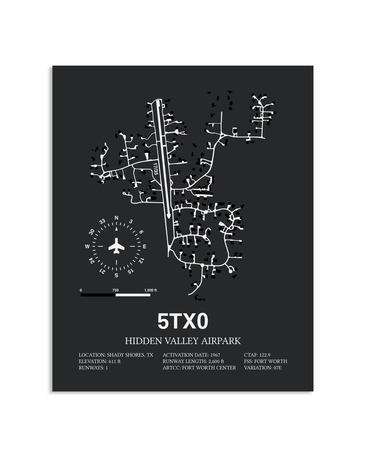 Gray Framed Hidden Valley Airpark layout wall art poster