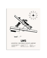 Gray Lewiston / Nez Perce County Airport framed poster displayed in an airplane hangar