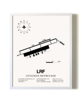 Little Rock Air Force Base airport map poster in oak frame