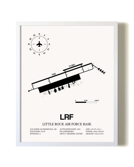 Little Rock Air Force Base airport map poster in oak frame