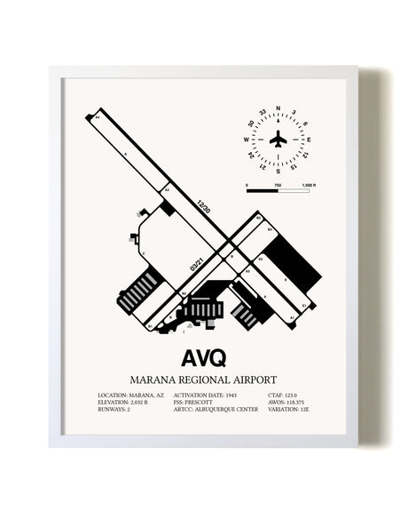 Marana Regional Airport airport map poster in oak frame