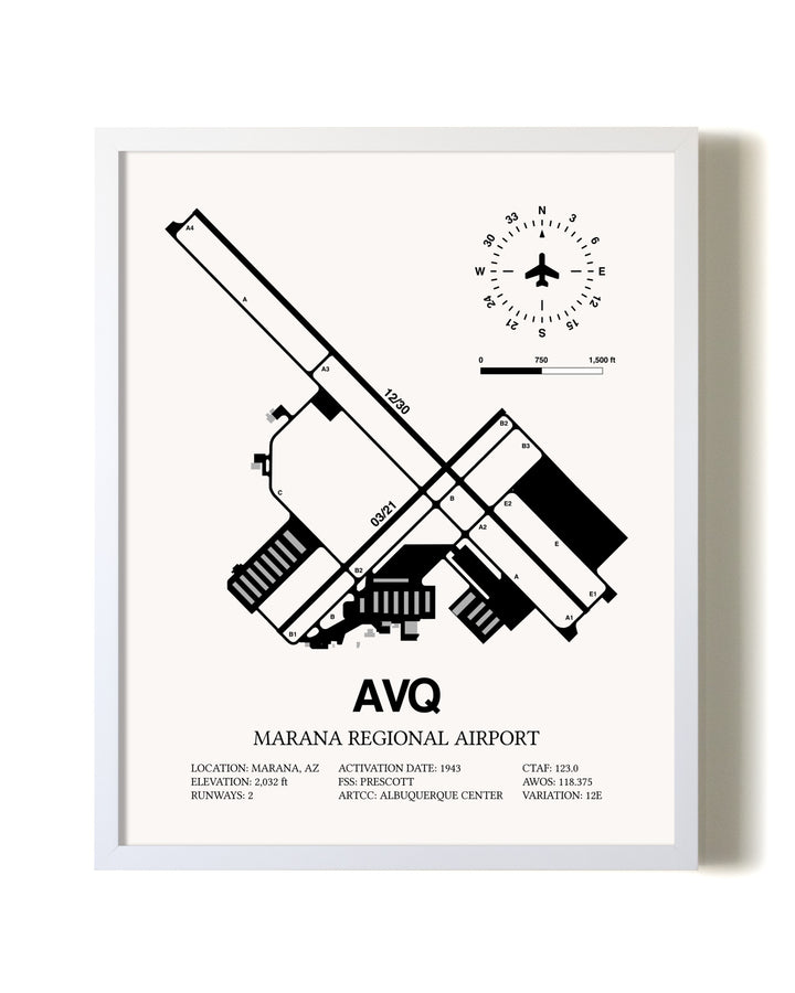 Marana Regional Airport airport map poster in oak frame