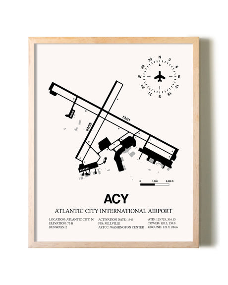 Atlantic City International Airport framed wall art in white frame