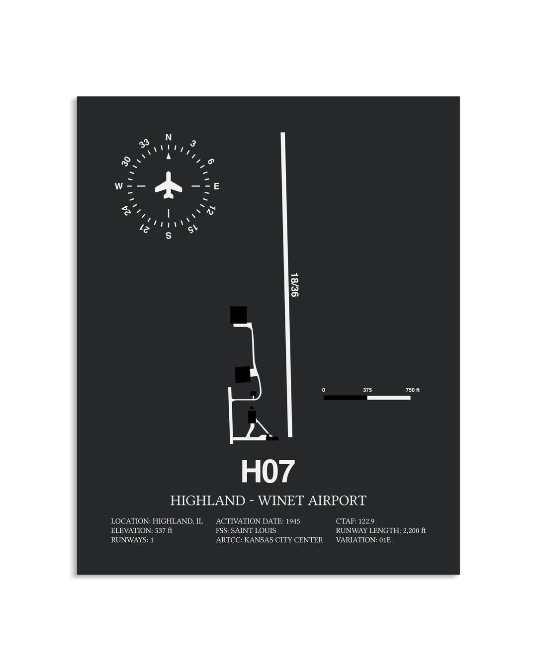 Gray Framed Highland-Winet Airport layout wall art poster