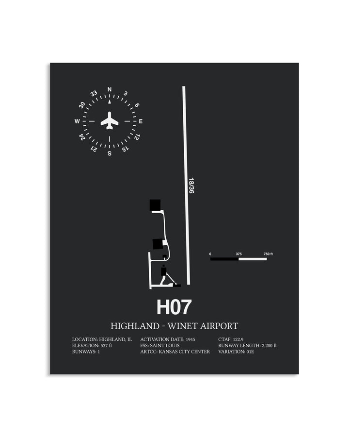 Gray Framed Highland-Winet Airport layout wall art poster