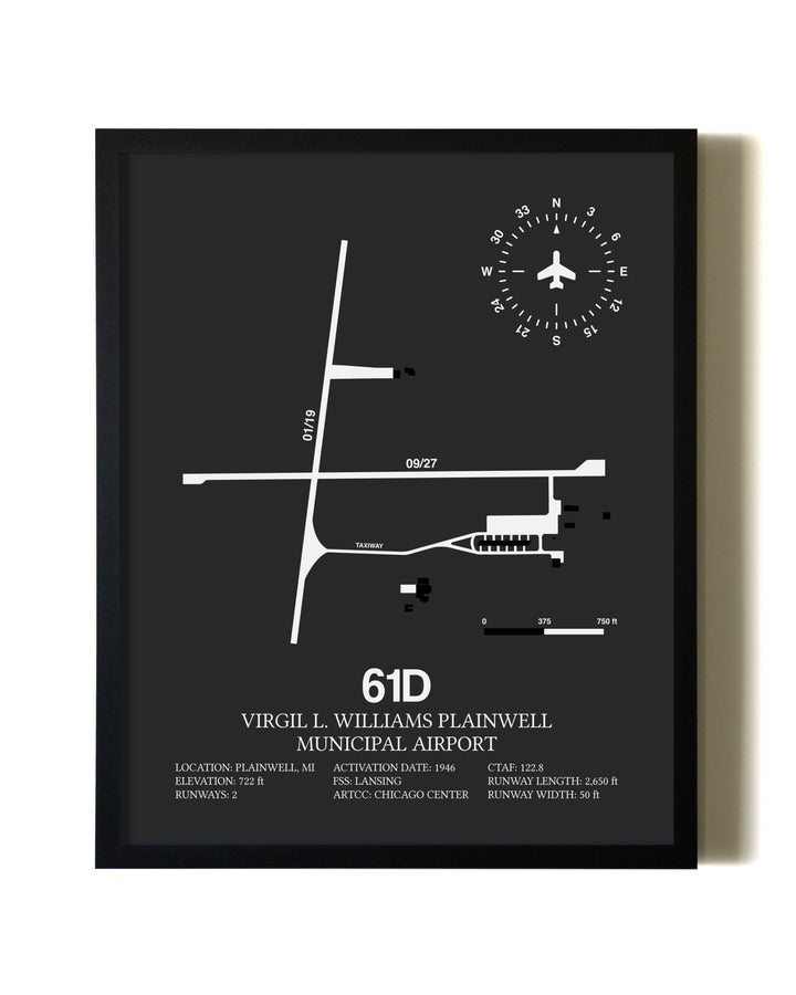 Unframed Virgil L. Williams Plainwell Municipal Airport map print poster