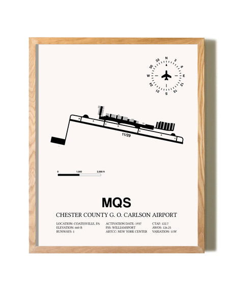 Chester County G. O. Carlson Airport framed print in natural wood frame
