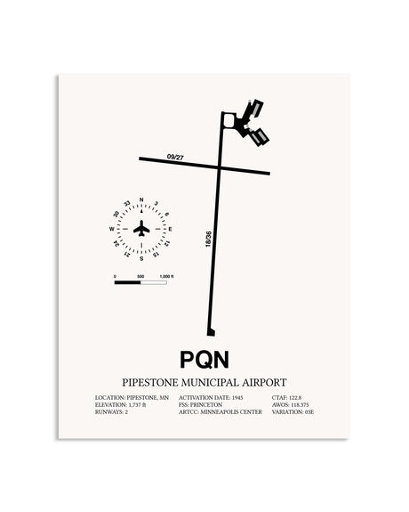 Gray Pipestone Municipal Airport framed poster displayed in an airplane hangar