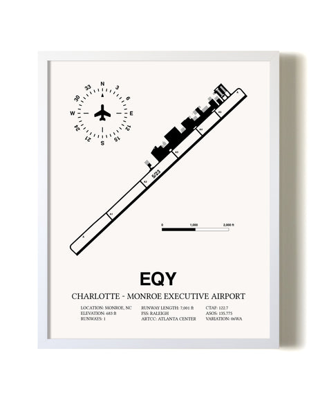 Charlotte-Monroe Executive Airport airport map poster in oak frame