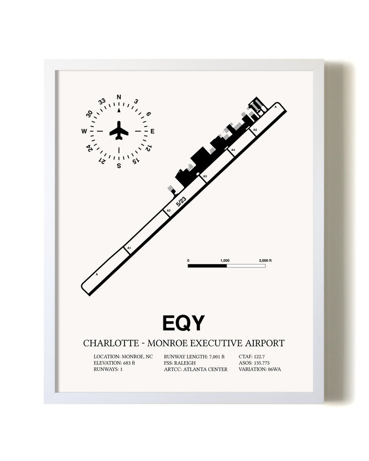 Charlotte-Monroe Executive Airport airport map poster in oak frame