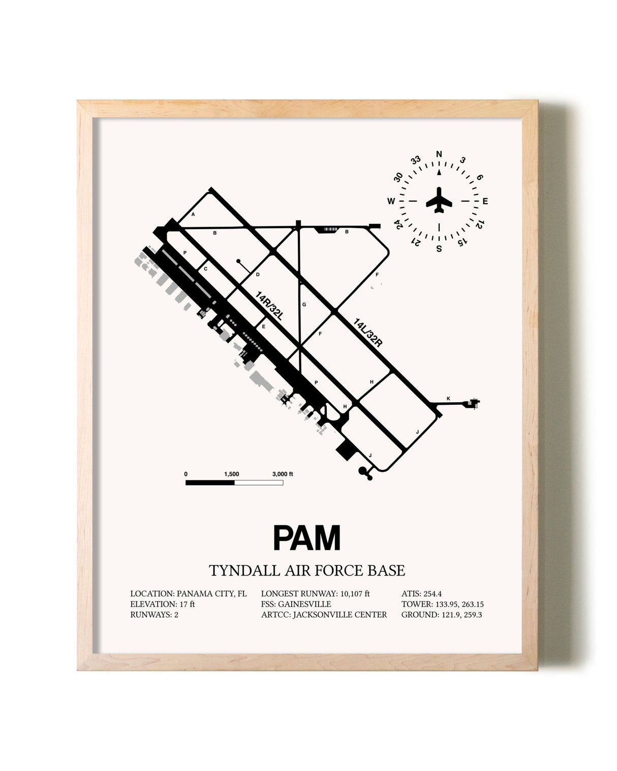Tyndall Air Force Base framed wall art in white frame