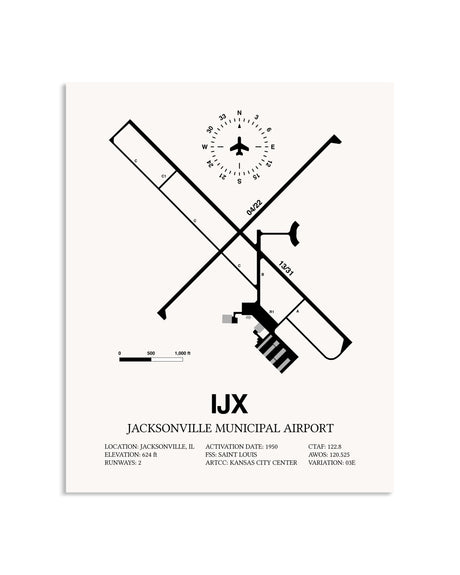 Gray Jacksonville Municipal Airport framed poster displayed in an airplane hangar