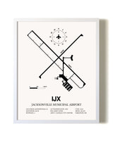 Jacksonville Municipal Airport airport map poster in oak frame