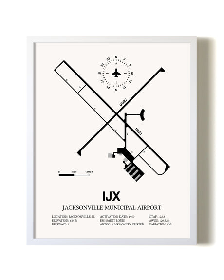 Jacksonville Municipal Airport airport map poster in oak frame