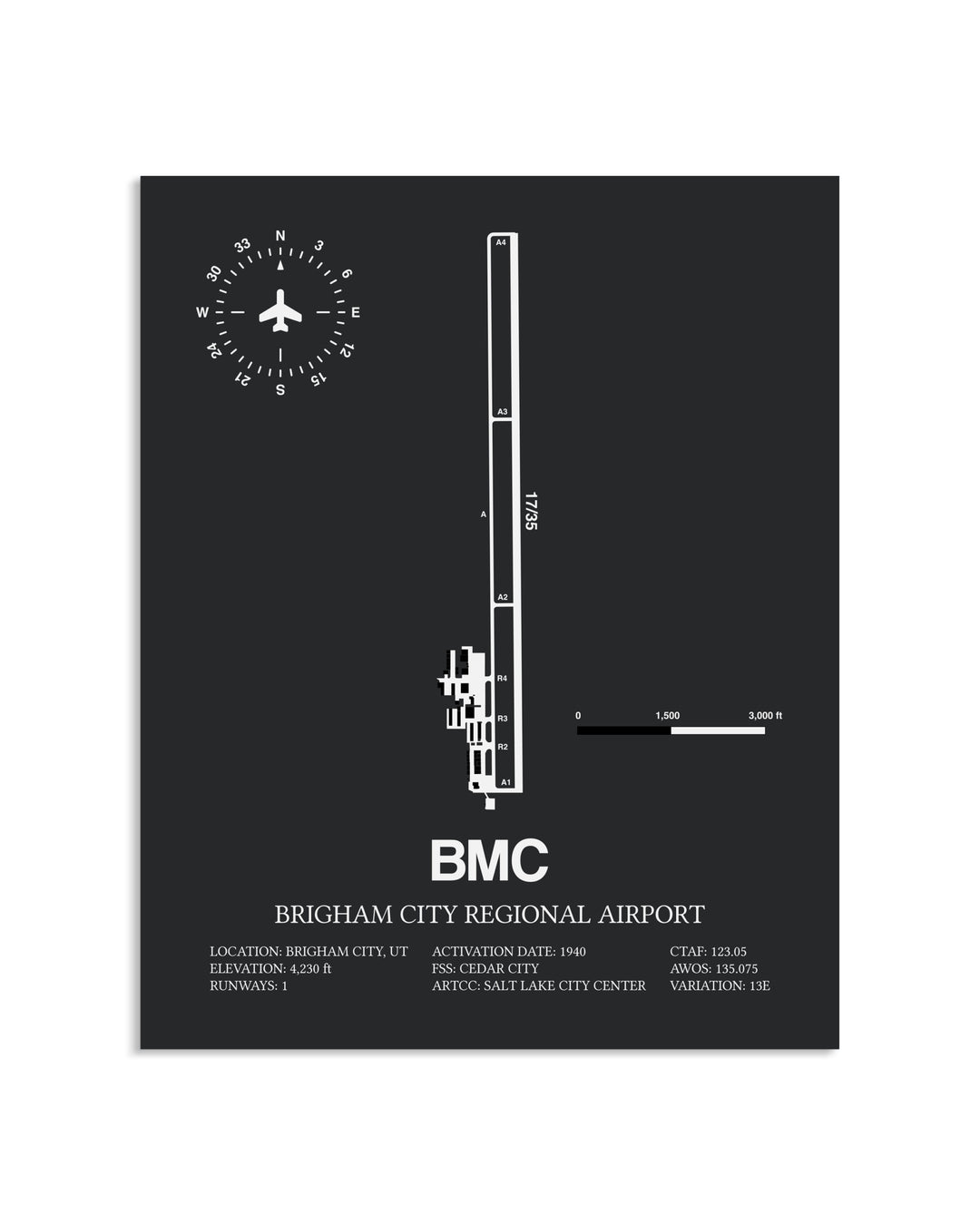 Gray Framed Brigham City Regional Airport layout wall art poster