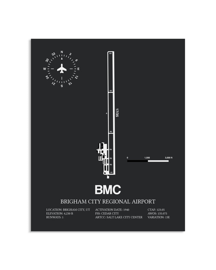 Gray Framed Brigham City Regional Airport layout wall art poster