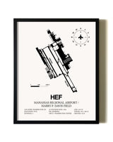 Framed Manassas Regional Airport / Harry P. Davis Field wall art poster in black frame