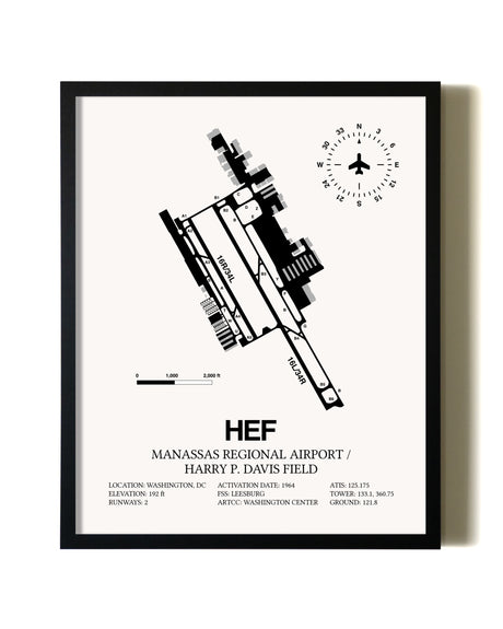 Framed Manassas Regional Airport / Harry P. Davis Field wall art poster in black frame