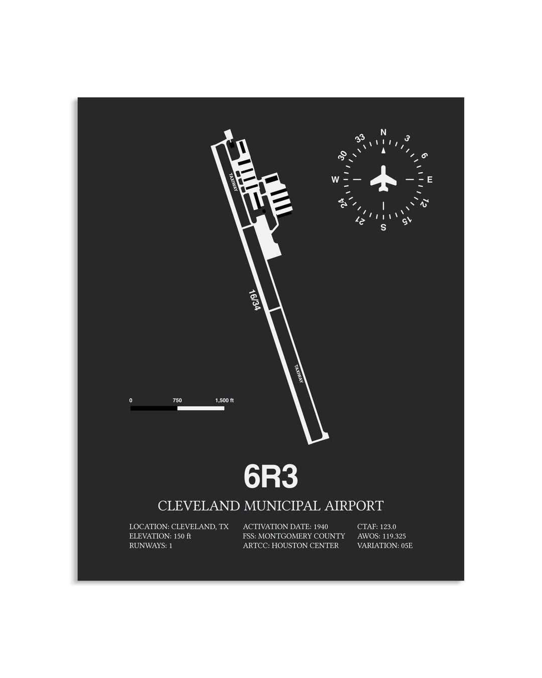 Gray Framed Cleveland Municipal Airport layout wall art poster