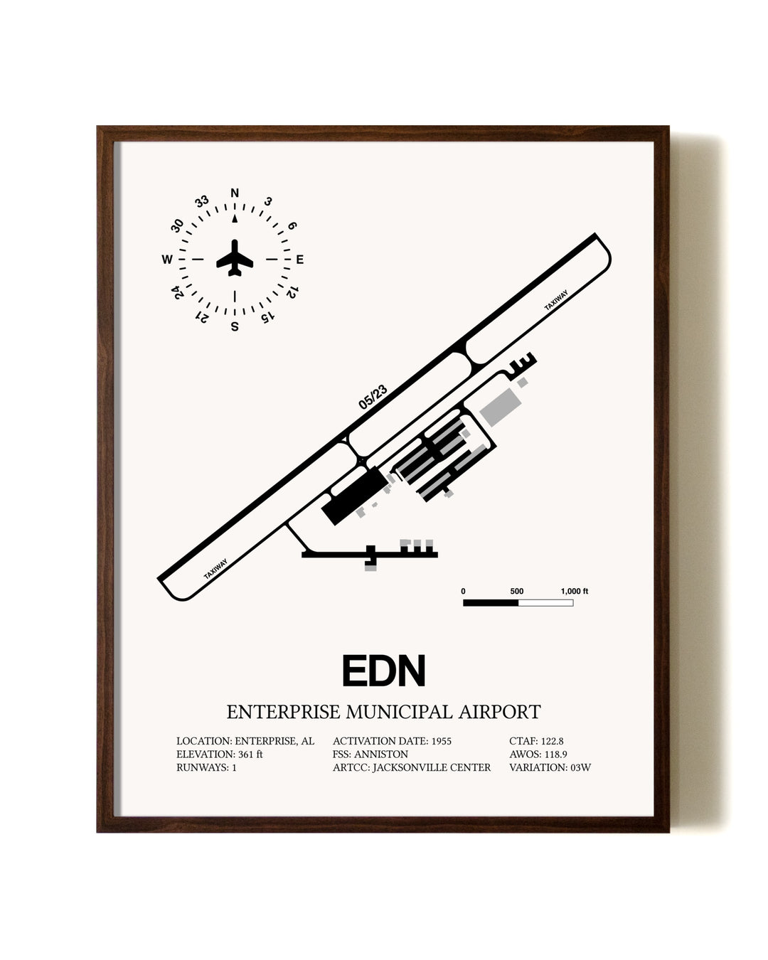 Enterprise Municipal Airport aviation print in walnut frame