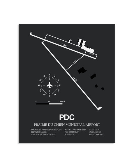 Gray Framed Prairie Du Chien Municipal Airport layout wall art poster