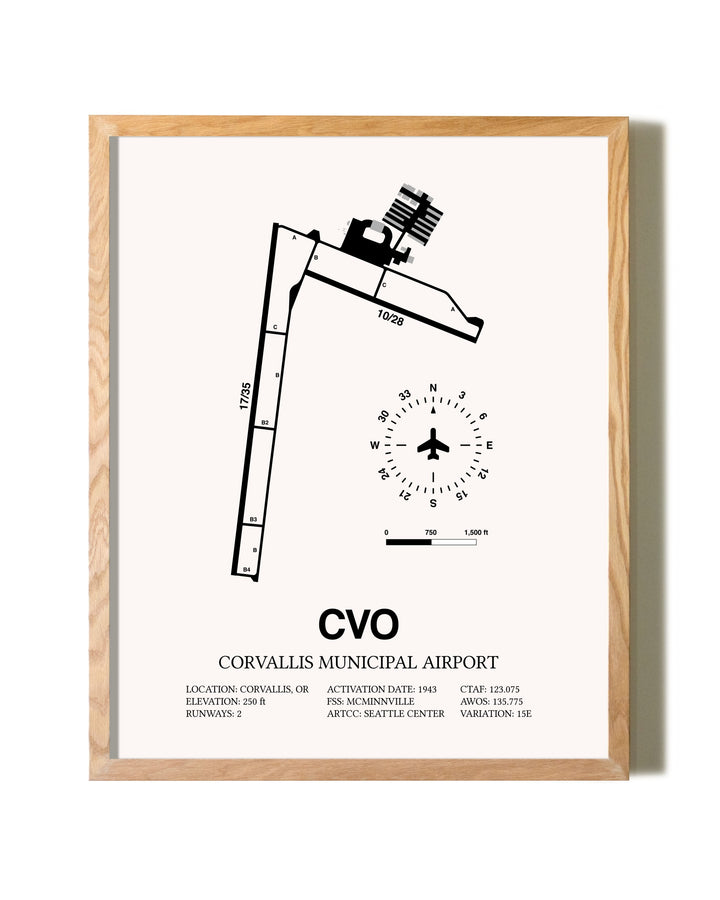 Corvallis Municipal Airport framed print in natural wood frame