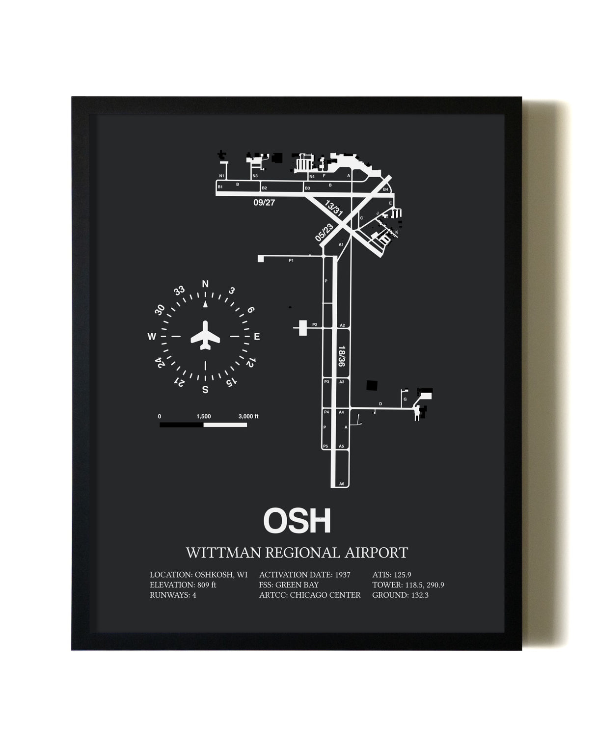 Unframed Wittman Regional Airport map print poster