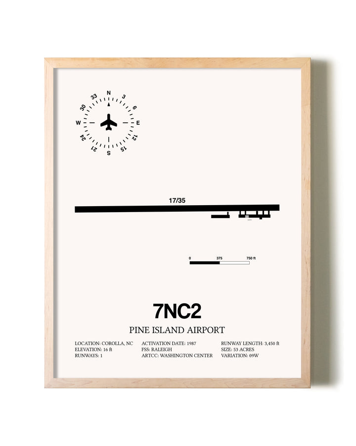 Pine Island Airport framed wall art in white frame