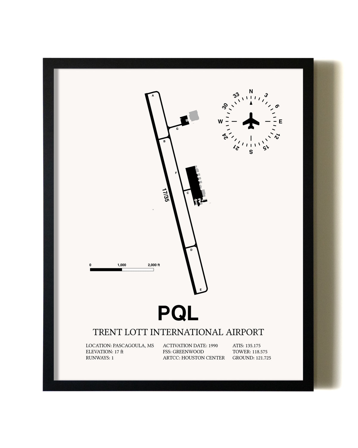 Framed Trent Lott International Airport wall art poster in black frame