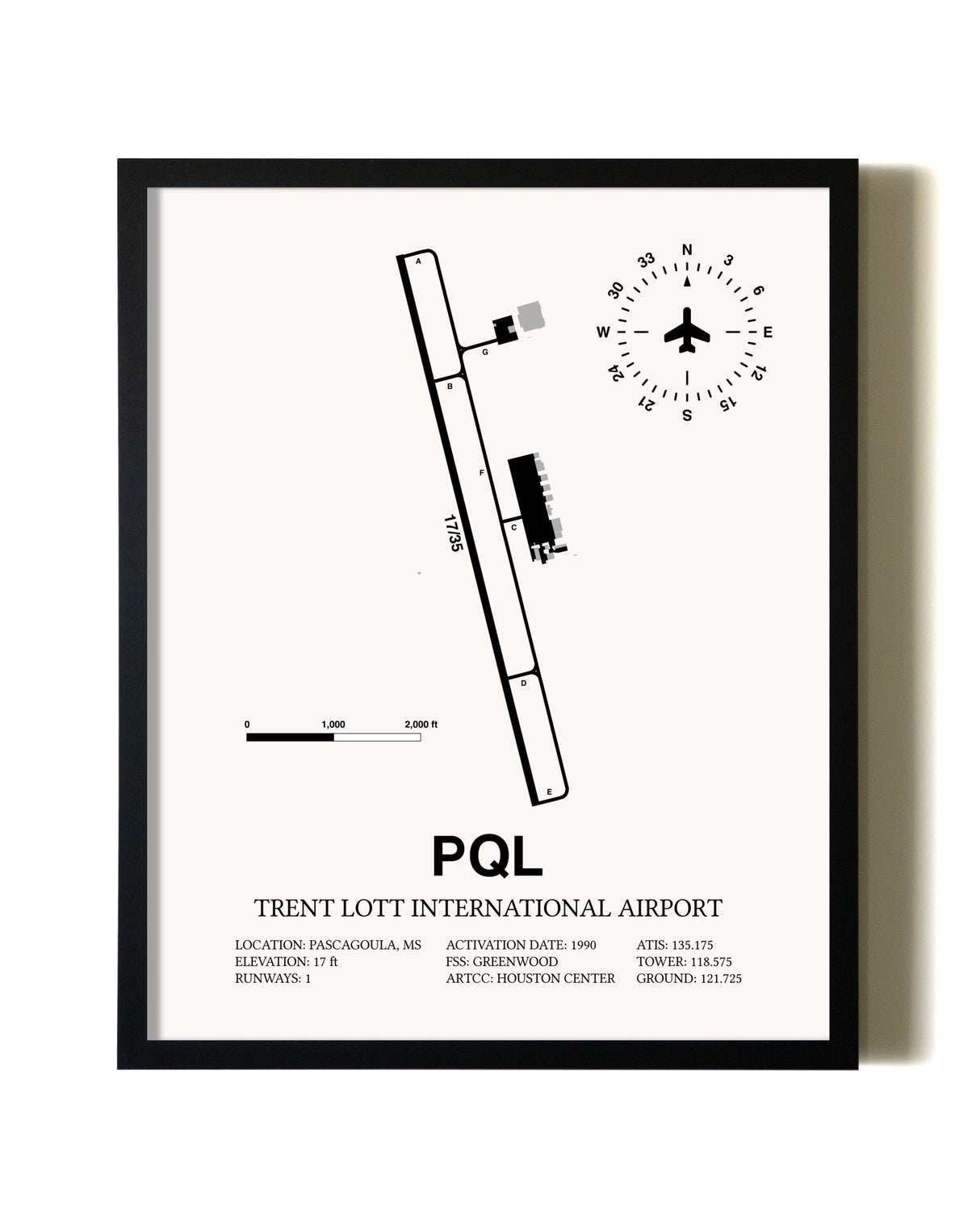 Framed Trent Lott International Airport wall art poster in black frame