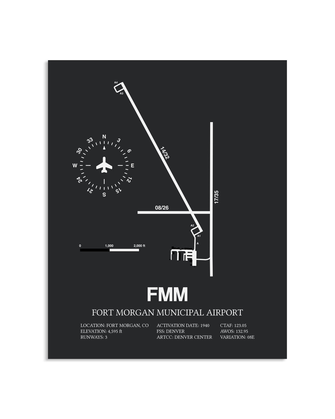 Gray Framed Fort Morgan Municipal Airport layout wall art poster