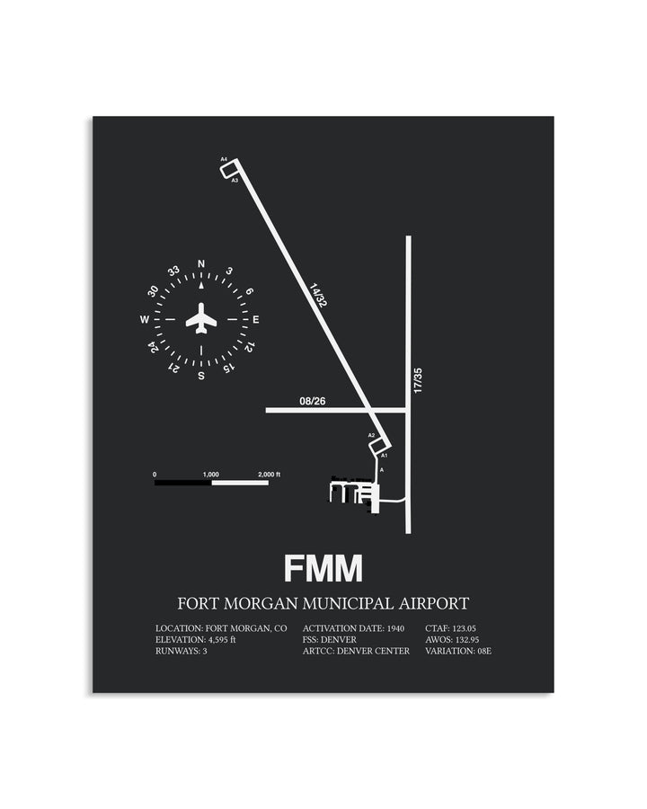Gray Framed Fort Morgan Municipal Airport layout wall art poster