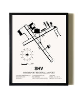 Framed Shreveport Regional Airport wall art poster in black frame