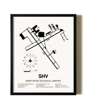 Framed Shreveport Regional Airport wall art poster in black frame