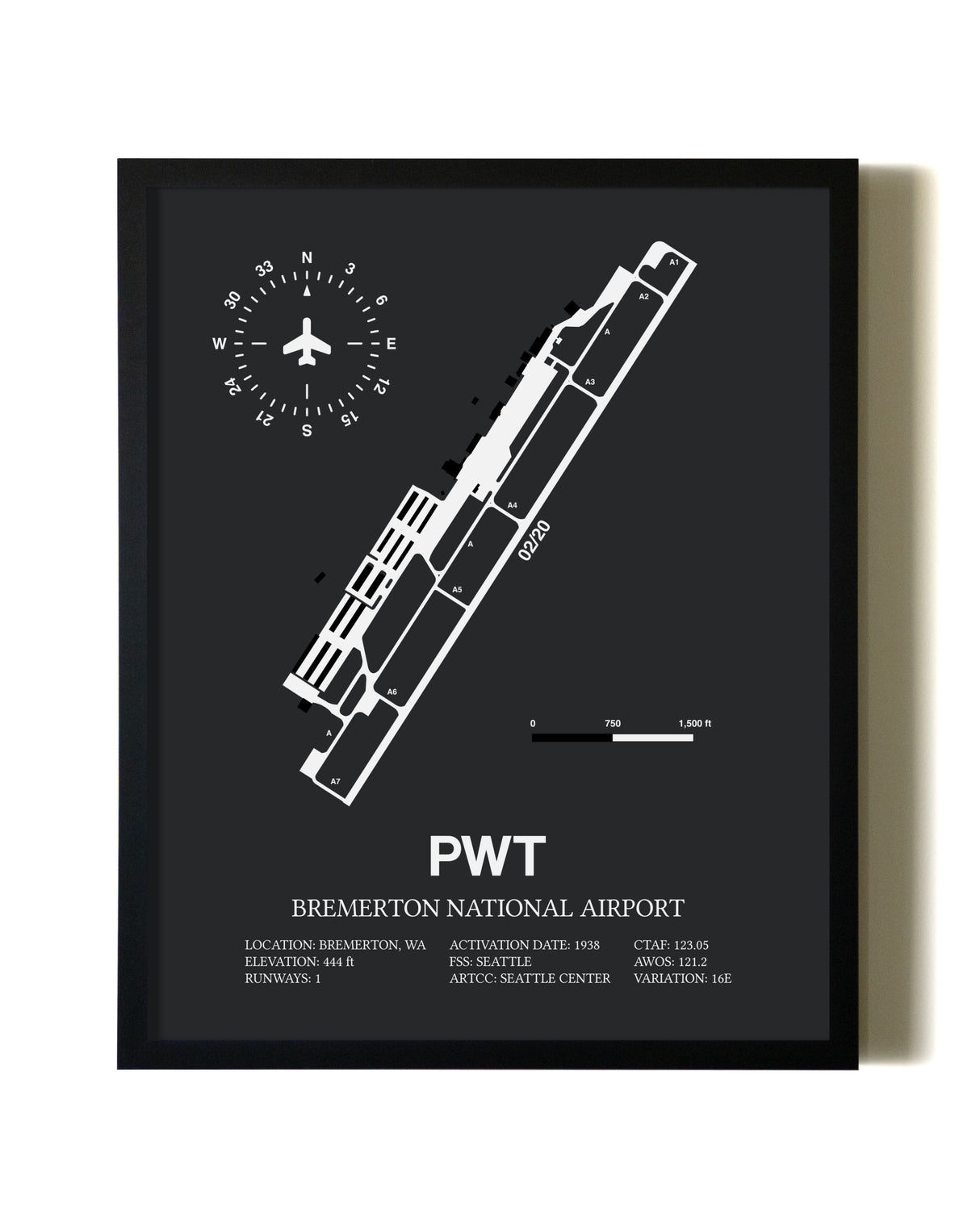 Unframed Bremerton National Airport map print poster
