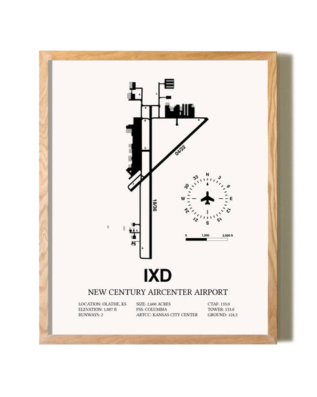 New Century Aircenter Airport framed print in natural wood frame