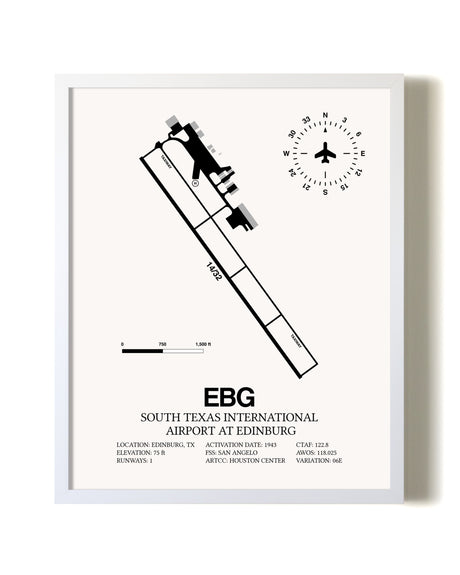 South Texas International Airport At Edinburg airport map poster in oak frame
