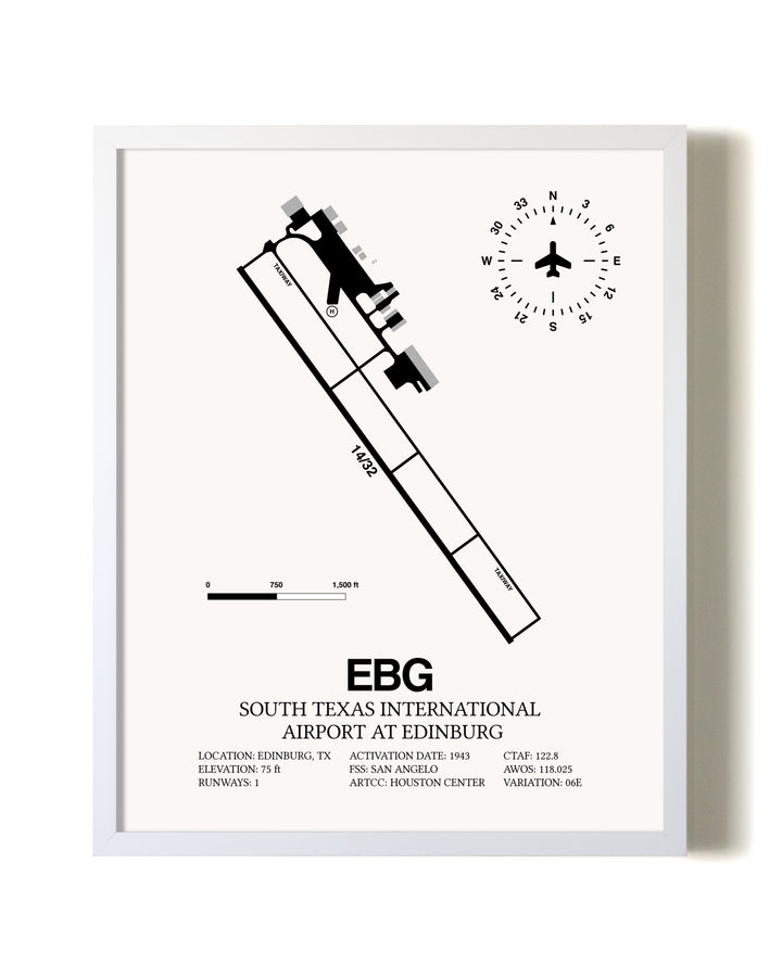 South Texas International Airport At Edinburg airport map poster in oak frame