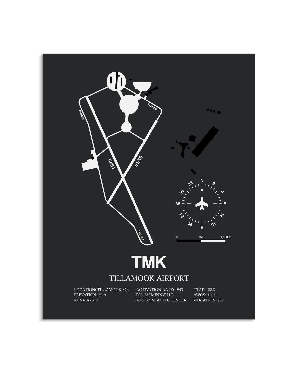 Gray Framed Tillamook Airport layout wall art poster