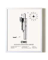 Kickapoo Downtown Airport airport map poster in oak frame