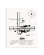 Gray South Bend International Airport framed poster displayed in an airplane hangar