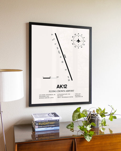 Flying Crown Airport aviation wall décor in black wood frame