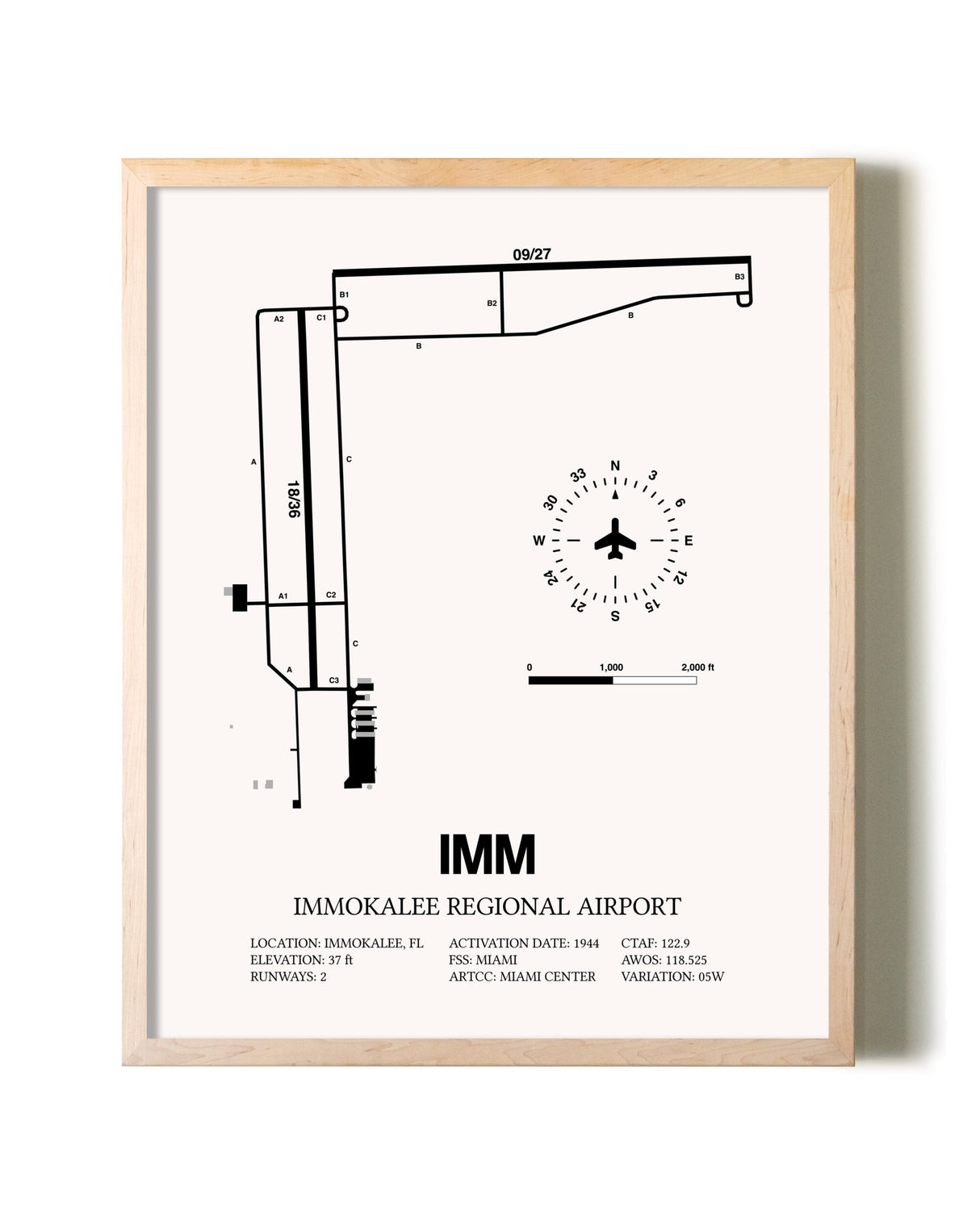 Immokalee Regional Airport framed wall art in white frame