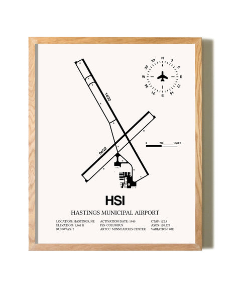Hastings Municipal Airport framed print in natural wood frame