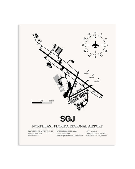 Gray Northeast Florida Regional Airport framed poster displayed in an airplane hangar
