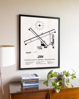 Jackson County Airport / Reynolds Field aviation wall décor in black wood frame