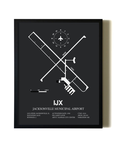 Unframed Jacksonville Municipal Airport map print poster