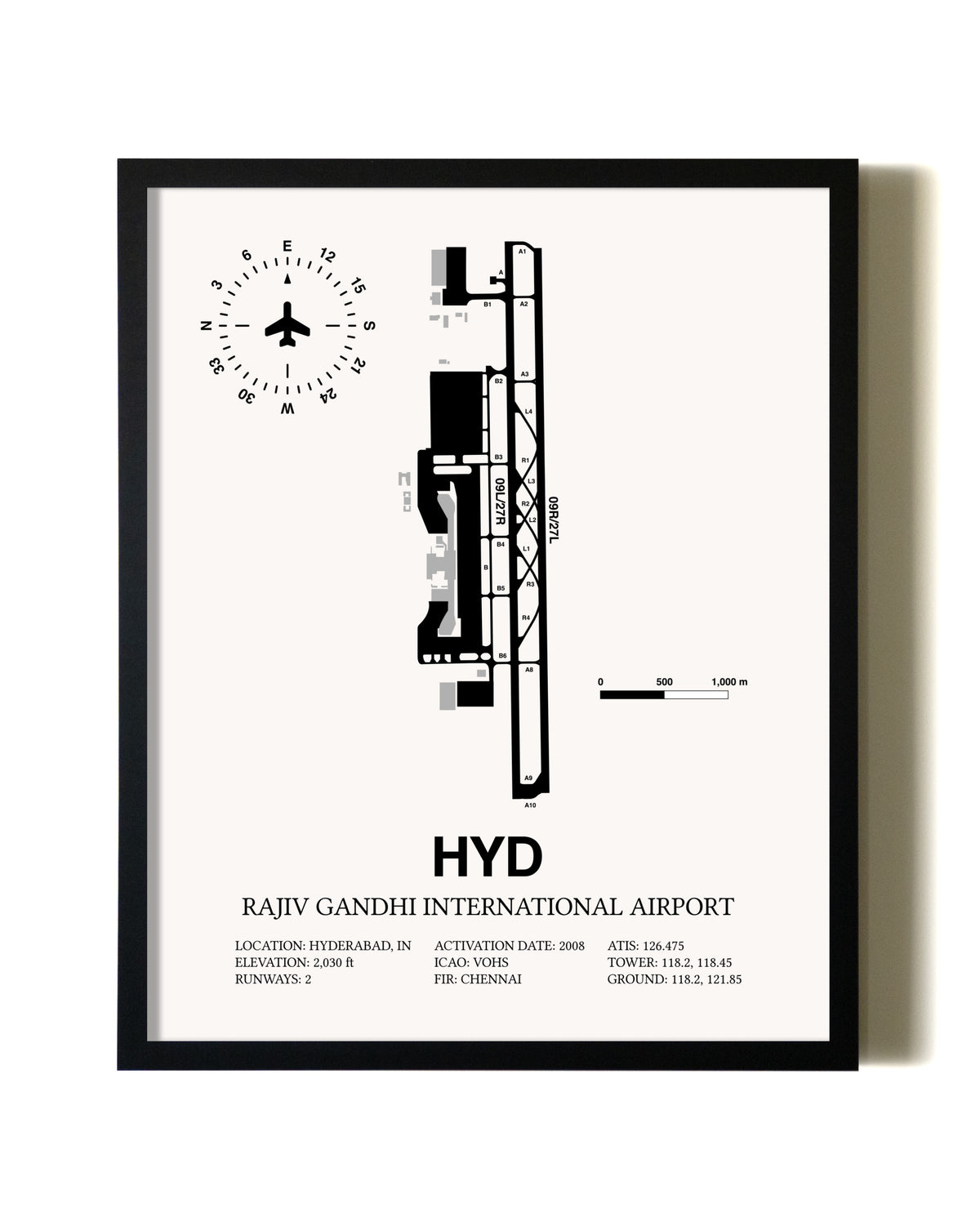 Framed Rajiv Gandhi International Airport wall art poster in black frame
