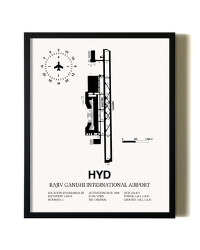 Framed Rajiv Gandhi International Airport wall art poster in black frame