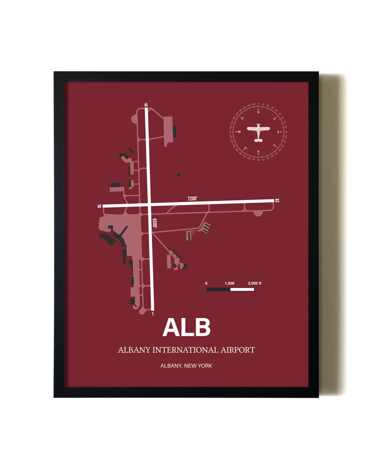 Red Framed Albany International Airport wall art poster in black frame